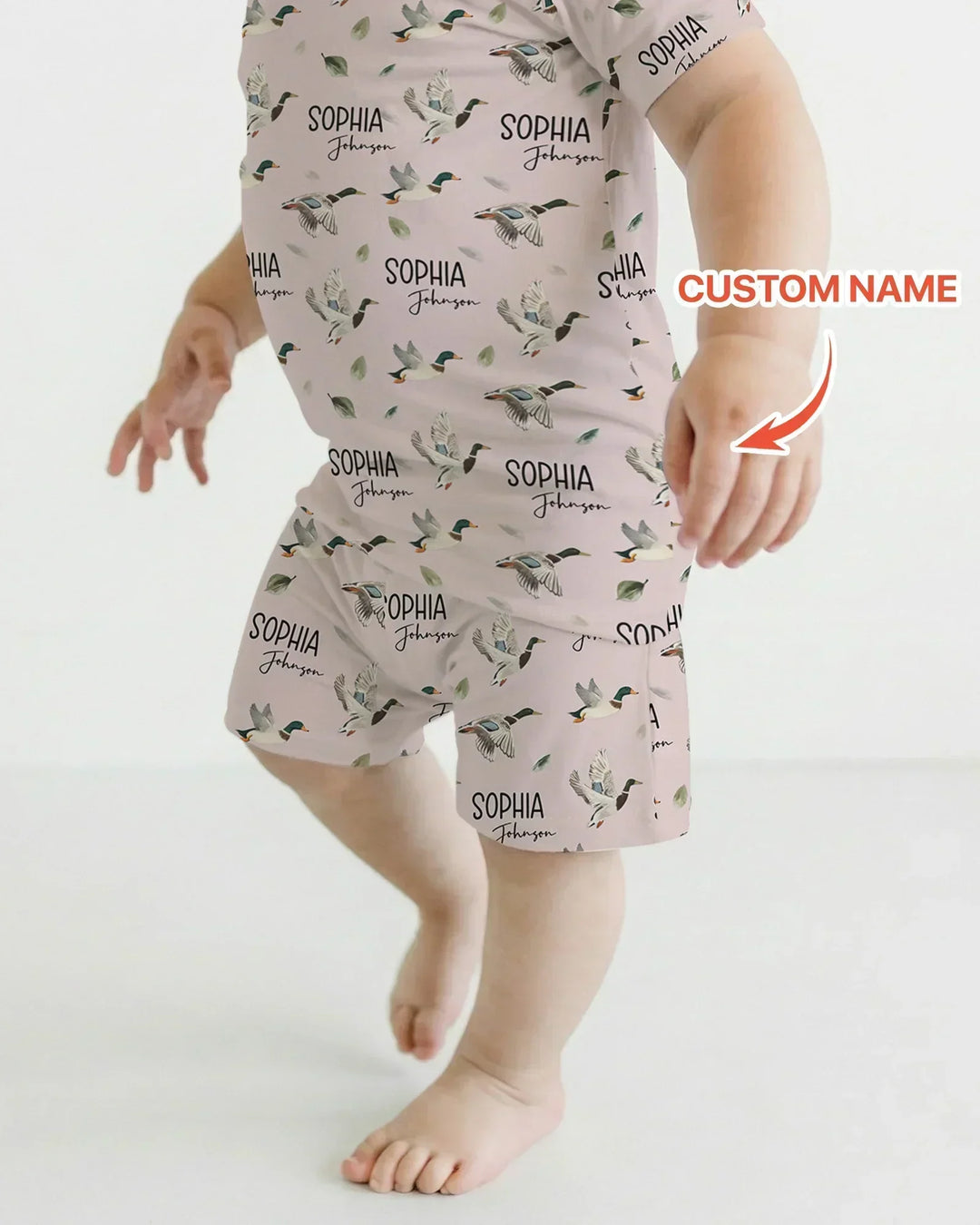 Custom Name Mallard Duck Bamboo Two Piece Short Sleeve Shorts Pajama Set