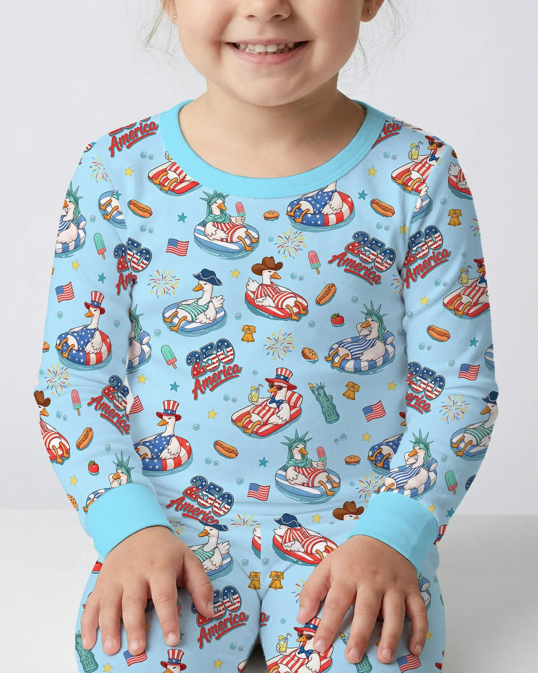 250 America Patriotic Goose Family Matching Bamboo Two Piece Long Sleeve Pajama Set