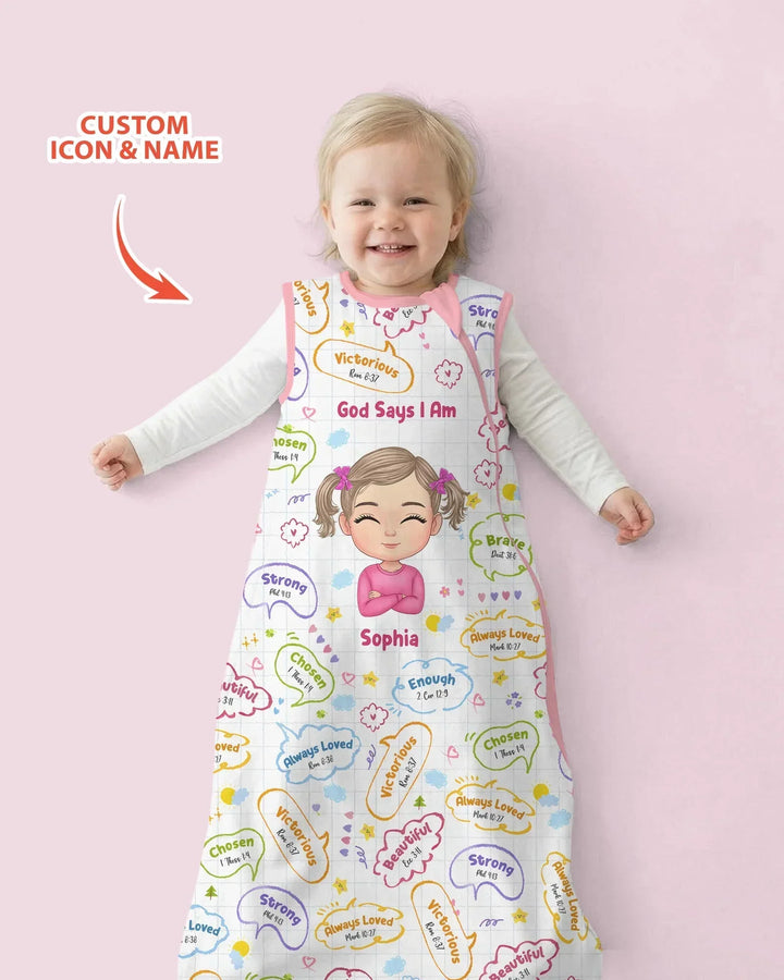 Personalized God Says I Am- Baby Girl Bamboo Sleep Bag