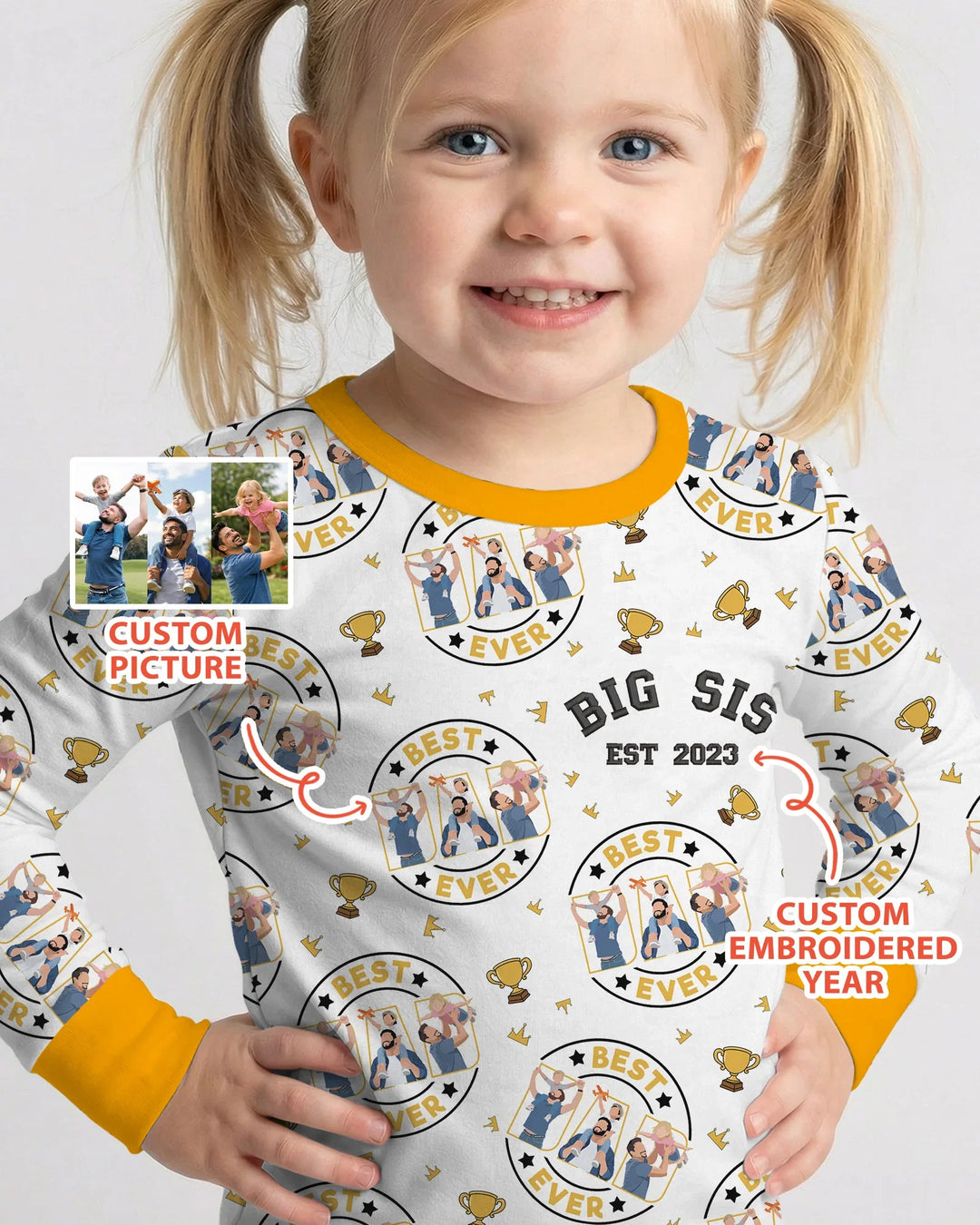 Personalized Family Matching Father's Day Embroidered Bamboo Two Piece Long Sleeve Pajama Set