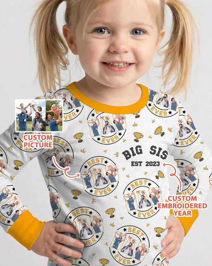 Personalized Family Matching Father's Day Embroidered Bamboo Two Piece Long Sleeve Pajama Set