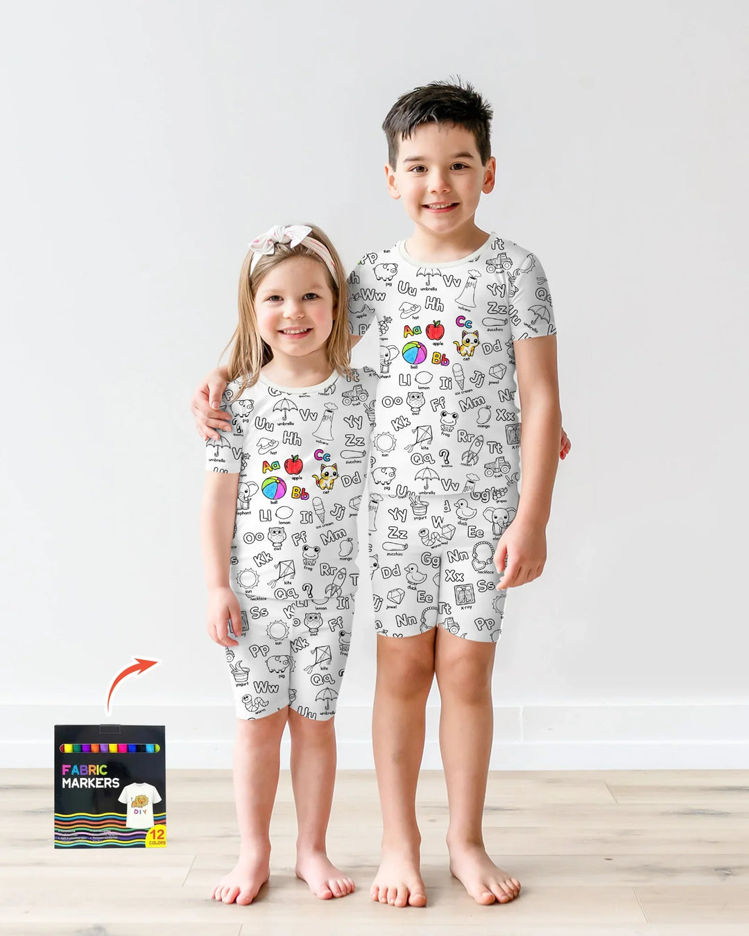 All Colorable Alphabet Bamboo Two Piece Short Sleeve Shorts Pajama Set