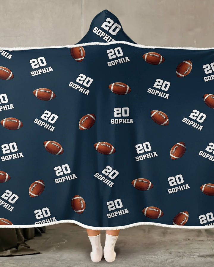 Football Pattern Personalized Bamboo Wearable Hooded Blanket