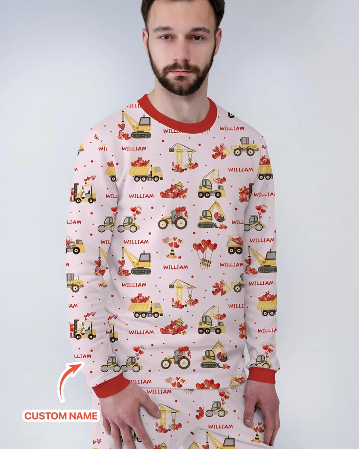Custom Name Valentine Trucks Family Matching Bamboo Men's Pajama Set