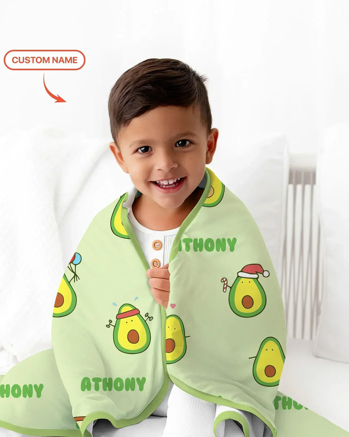 Custom Name Cute Avocado Bamboo Blanket
