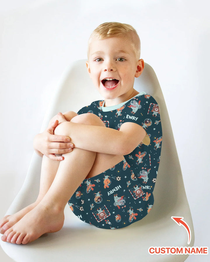 Space Soccer Bamboo Two Piece Short Sleeve Shorts Pajama Set
