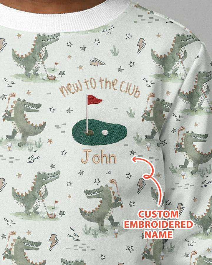 Personalized Embroidered Name Crocodile Golf Bamboo Crewneck Sweatshirt