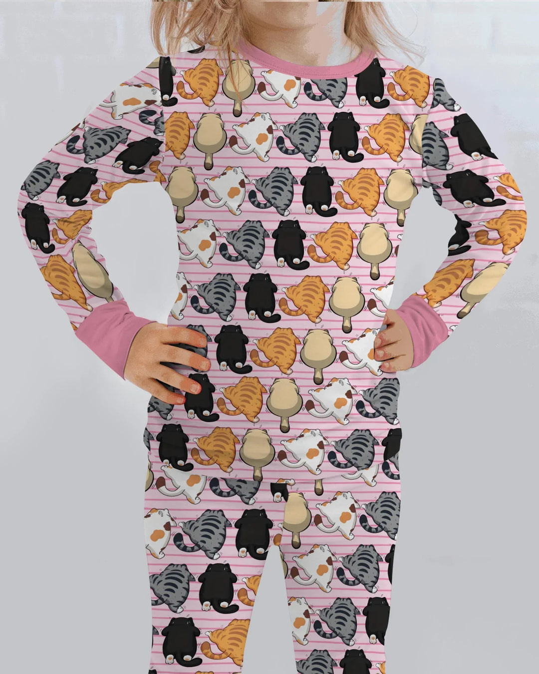 Funny Cat Butts Club Family Matching Bamboo Two Piece Long Sleeve Pajama Set