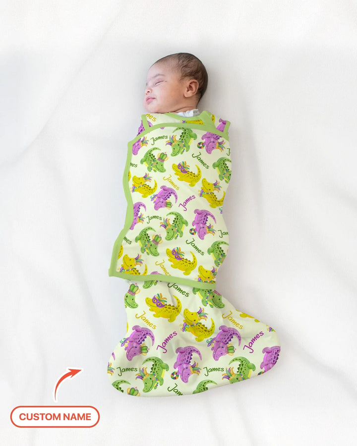 Custom Name Mardi Gras Alligator Bamboo Sleep Bag Swaddler