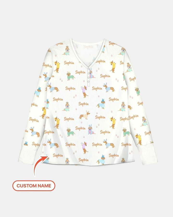 Custom Name Easter Dachshund Bamboo Women Pajama Set
