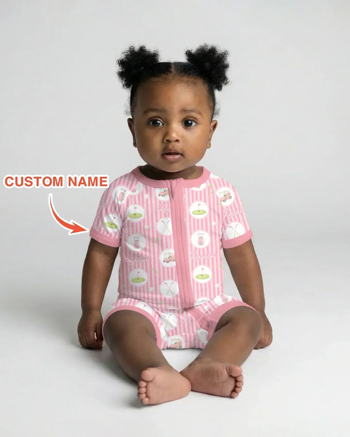 Custom Name Pink Golf Girl Bamboo Shorty Zippy