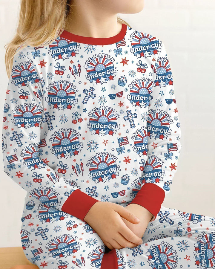 One Nation Under God Family Matching Bamboo Two Piece Long Sleeve Pajama Set