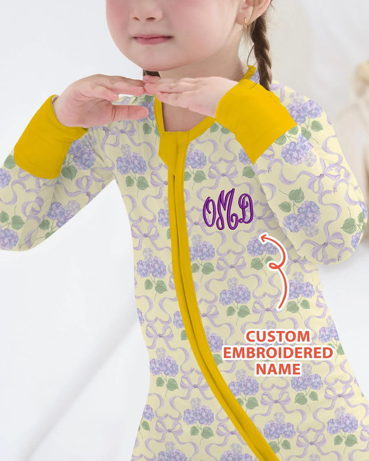 Custom Name Embroidered Hydrangea Welcome Home Bamboo Convertible Zippy