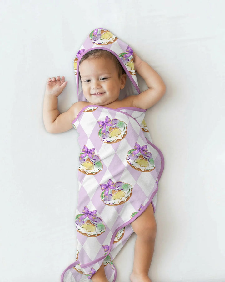 Mardi Gras Donut Hooded Bamboo Towel Set