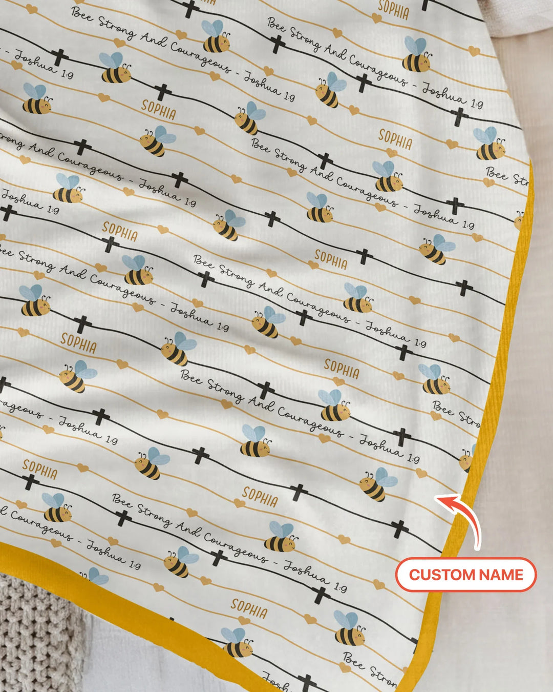 Bee Strong And Courageous Custom Name Bamboo Blanket