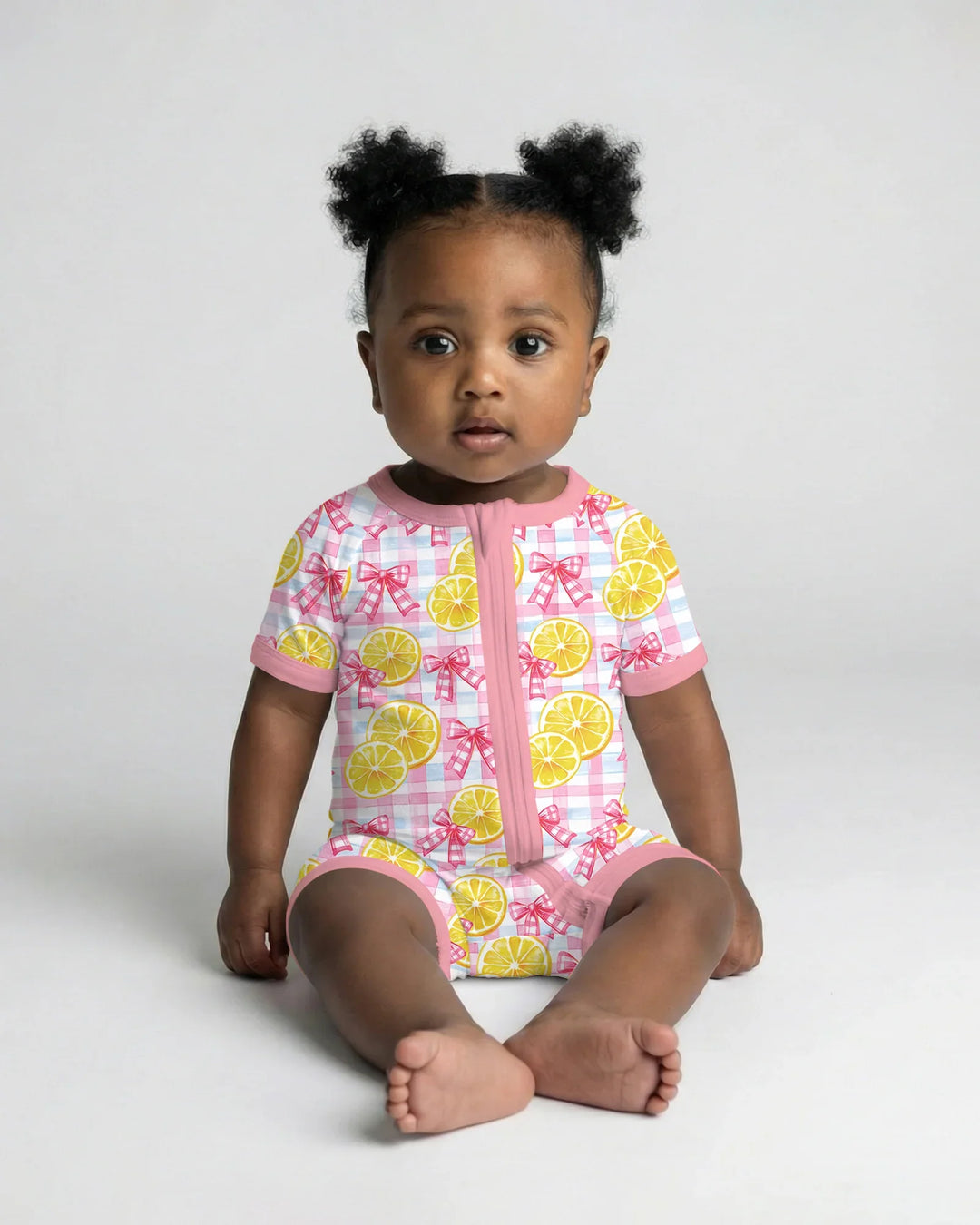 Pink Lemons Bows Checkered Bamboo Shorty Zippy