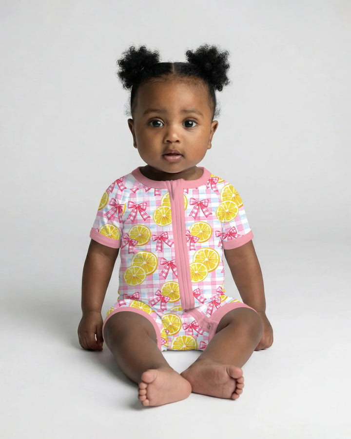 Pink Lemons Bows Checkered Bamboo Shorty Zippy
