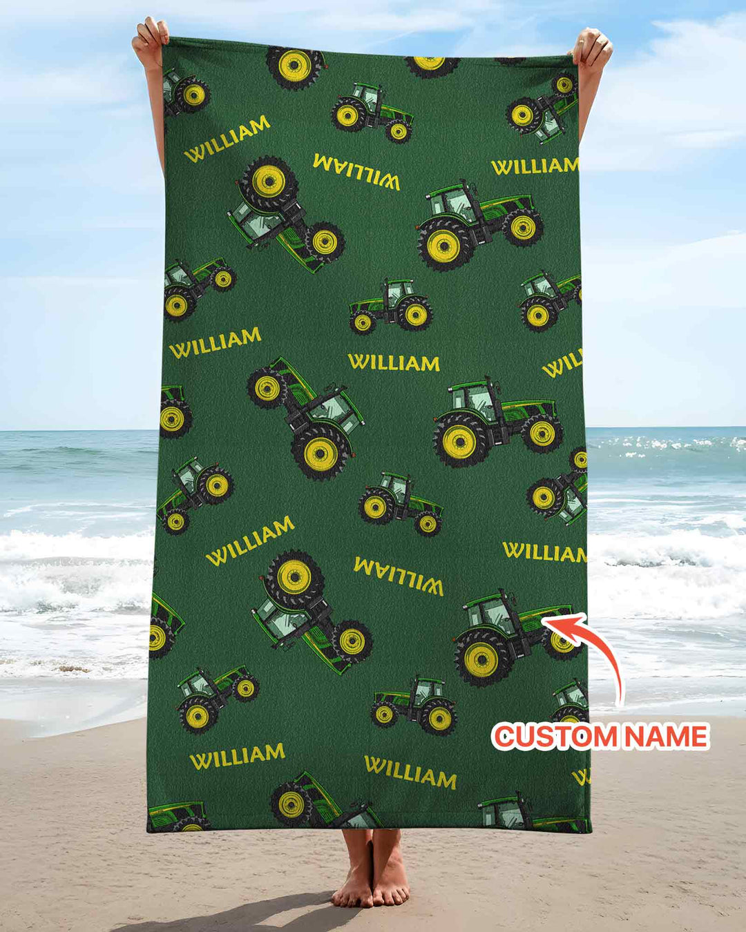 Custom Name Green Tractors Matching Daddy & Me  Beach Towel