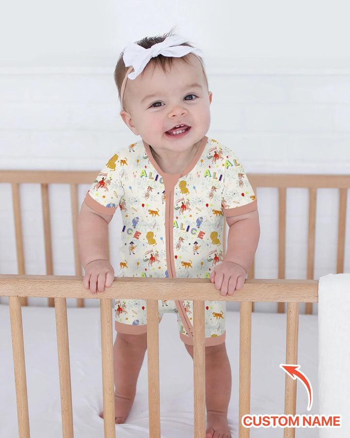 Custom Name Circus Toile Bamboo Shorty Zippy