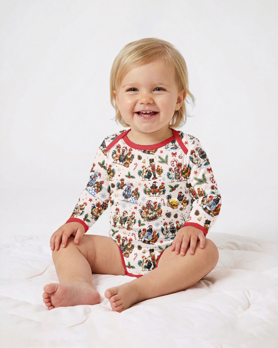 Funny Roosters On Christmas Bamboo Bodysuit