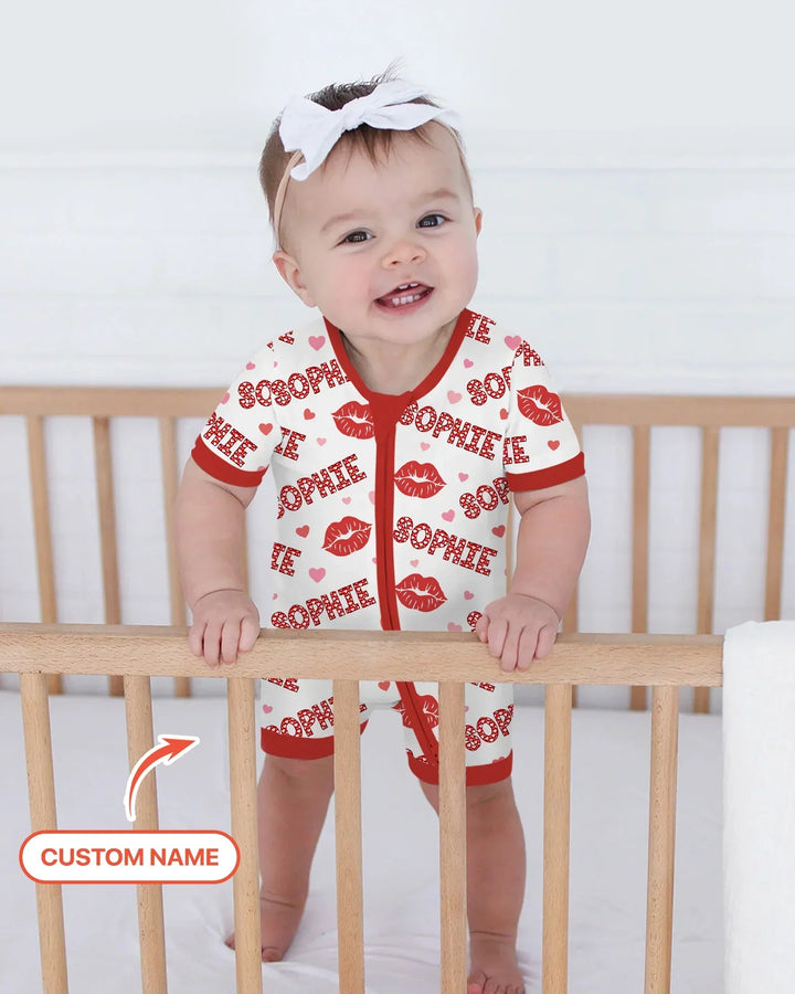 Custom Name Valentine Kiss Bamboo Shorty Zippy