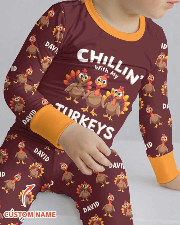 Chillin With Turkey Bamboo Two Piece Long Sleeve Pajama Set