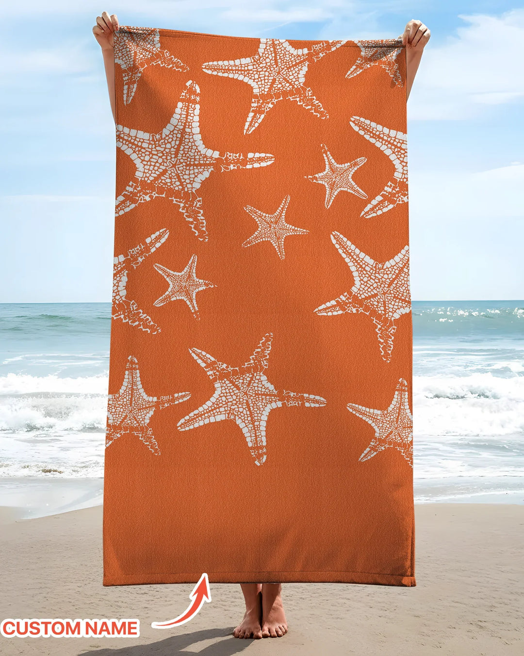 Custom Photo Starfish With Names Bamboo Beach Towel