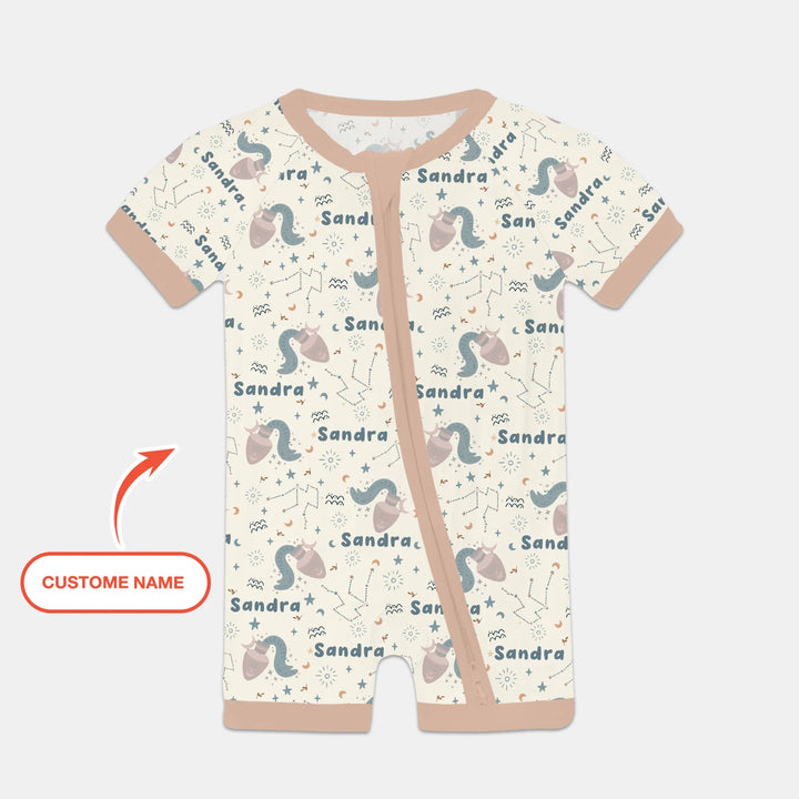 Bohemian Baby Zodiac Signs Custom Name Bamboo Shorty Zippy