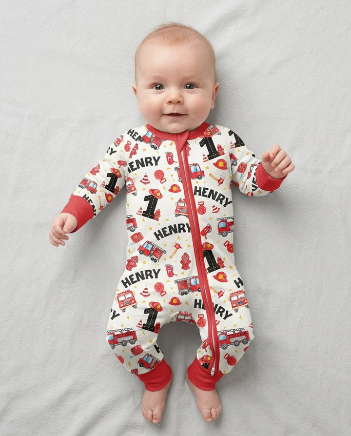 Custom Name Fire Truck Birthday Boy Bamboo Convertible Zippy