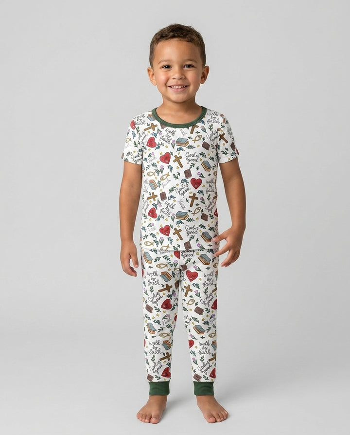 Love Jesus God Is Good Bamboo Two Piece Short Sleeve Pajama Set