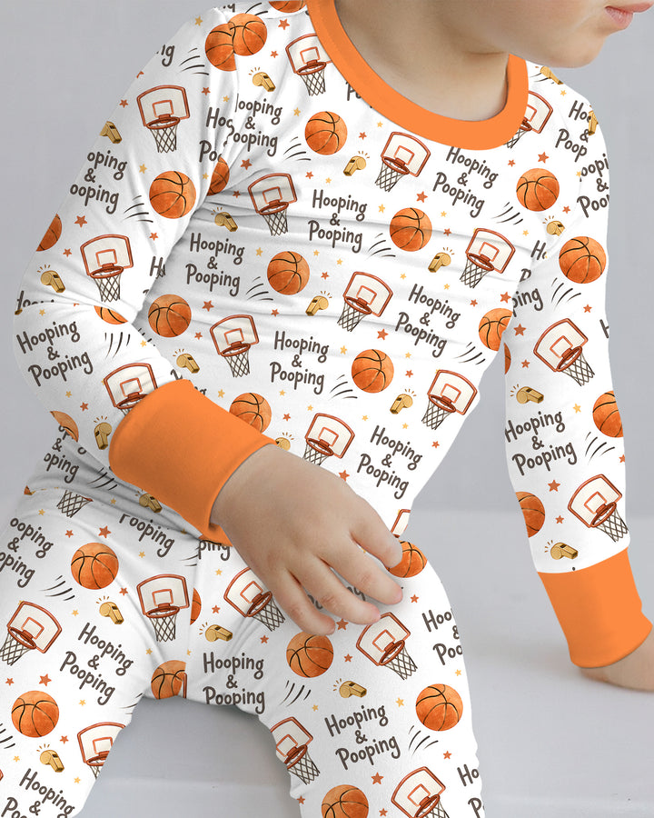 Funny Basketball Hooping & Pooping Bamboo Two Piece Long Sleeve Pajama Set