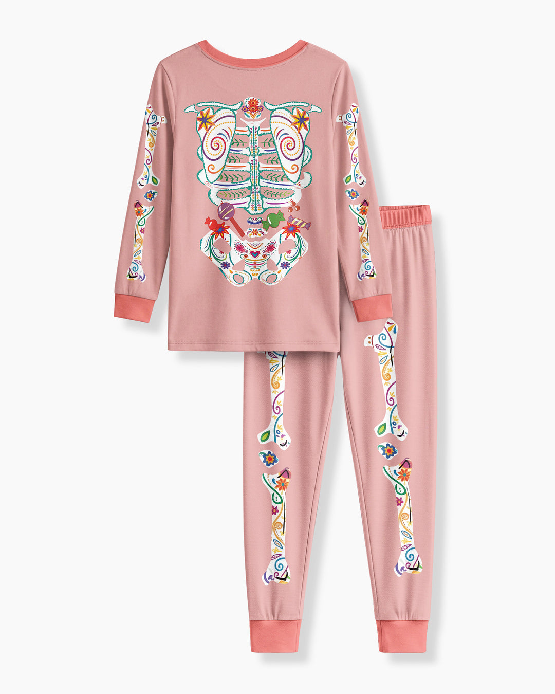 Custom Mexican Halloween Floral Skeleton Bamboo Two Piece Long Sleeve Pajama Set
