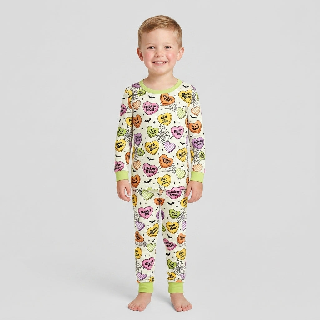 Halloween Candy Hearts Bamboo Two Piece Long Sleeve Pajama Set