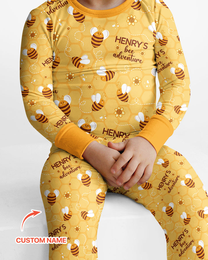 Custom Name Bee Back To School Bamboo Two Piece Long Sleeve Pajama Set