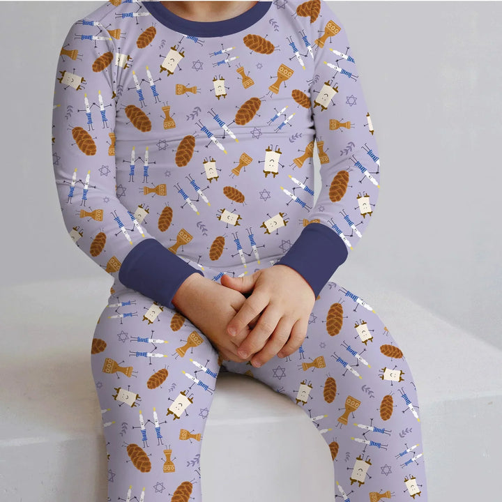 Shabbat Shalom Family Matching Bamboo Two Piece Long Sleeve Pajama Set