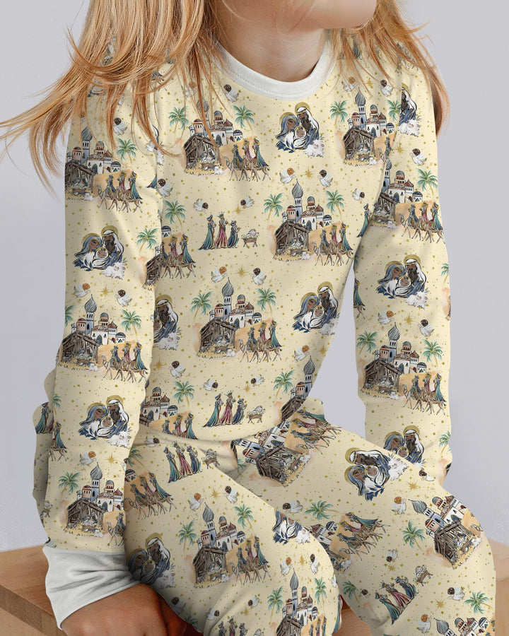 Nativity Christmas Family Matching Family Bamboo Two Piece Long Sleeve Pajama Set