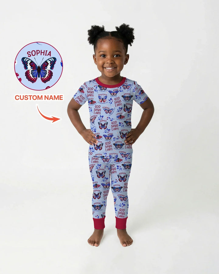 God Says I Am - Liberty Wings Custom Name Bamboo Two Piece Short Sleeve Pajama Set