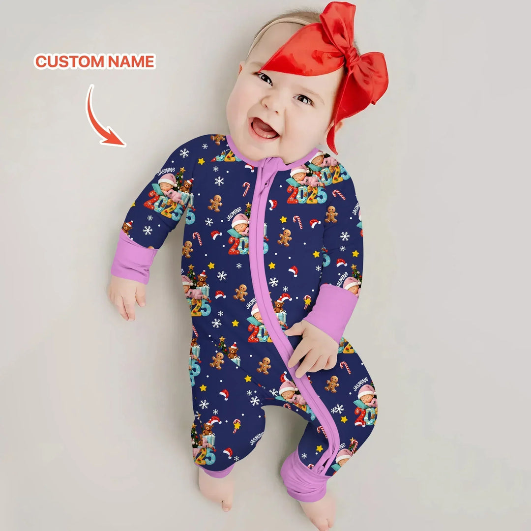 Custom Name Baby Girl's First Christmas Bamboo Convertible Zippy