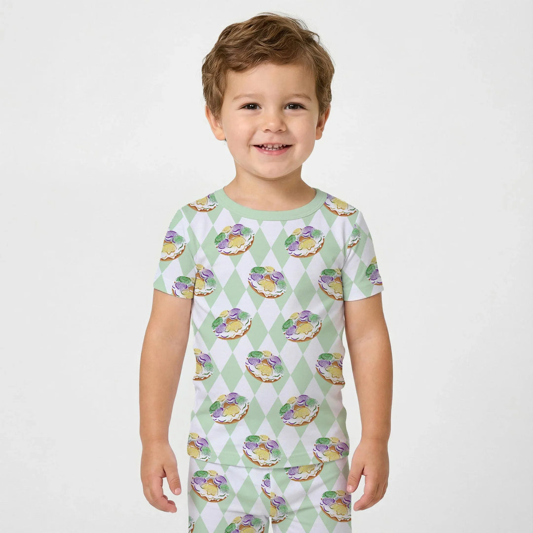 Mardi Gras Donut Bamboo Two Piece Short Sleeve Pajama Set