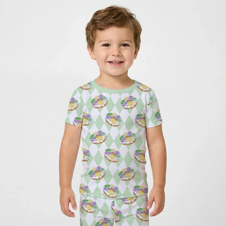 Mardi Gras Donut Bamboo Two Piece Short Sleeve Pajama Set