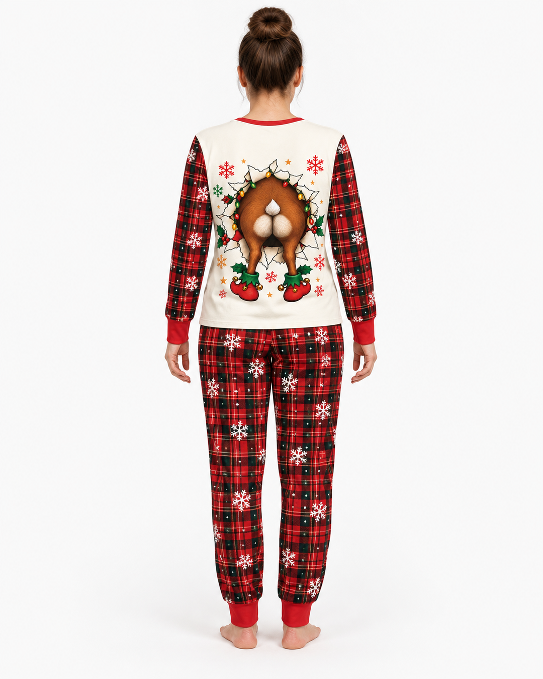 Cute Reindeer in Santa Hat Bamboo Women Pajama Set