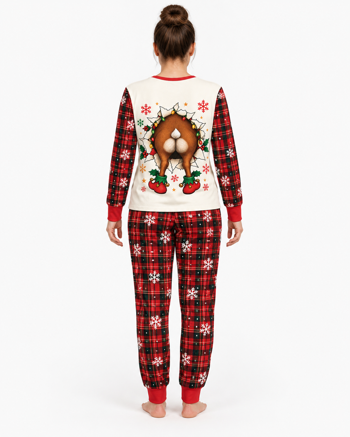 Cute Reindeer in Santa Hat Bamboo Women Pajama Set