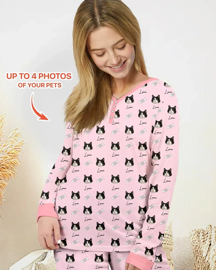 Custom Name and Pet Photos Bamboo Women Pajama Set