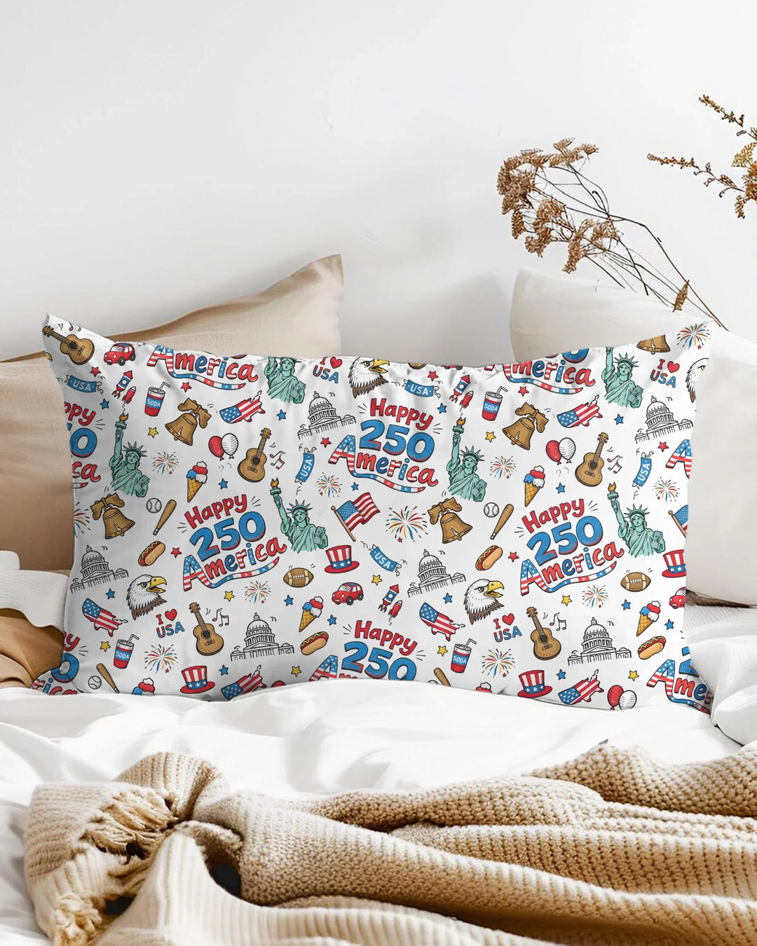 Happy 250 America I love USA Bamboo Pillow Case