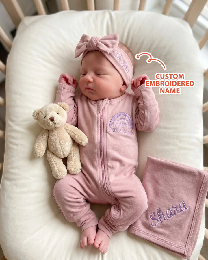 Personalized Little Miracle Pink Embroidered Bamboo Headband