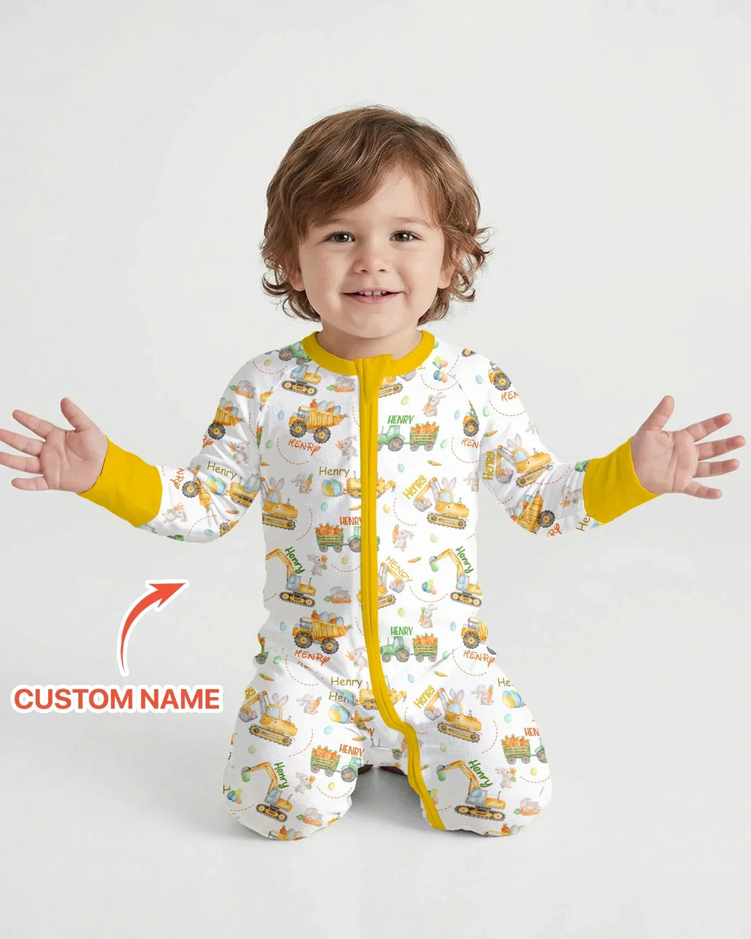 Easter Construction Vehicles Custom Name Bamboo Convertible Zippy