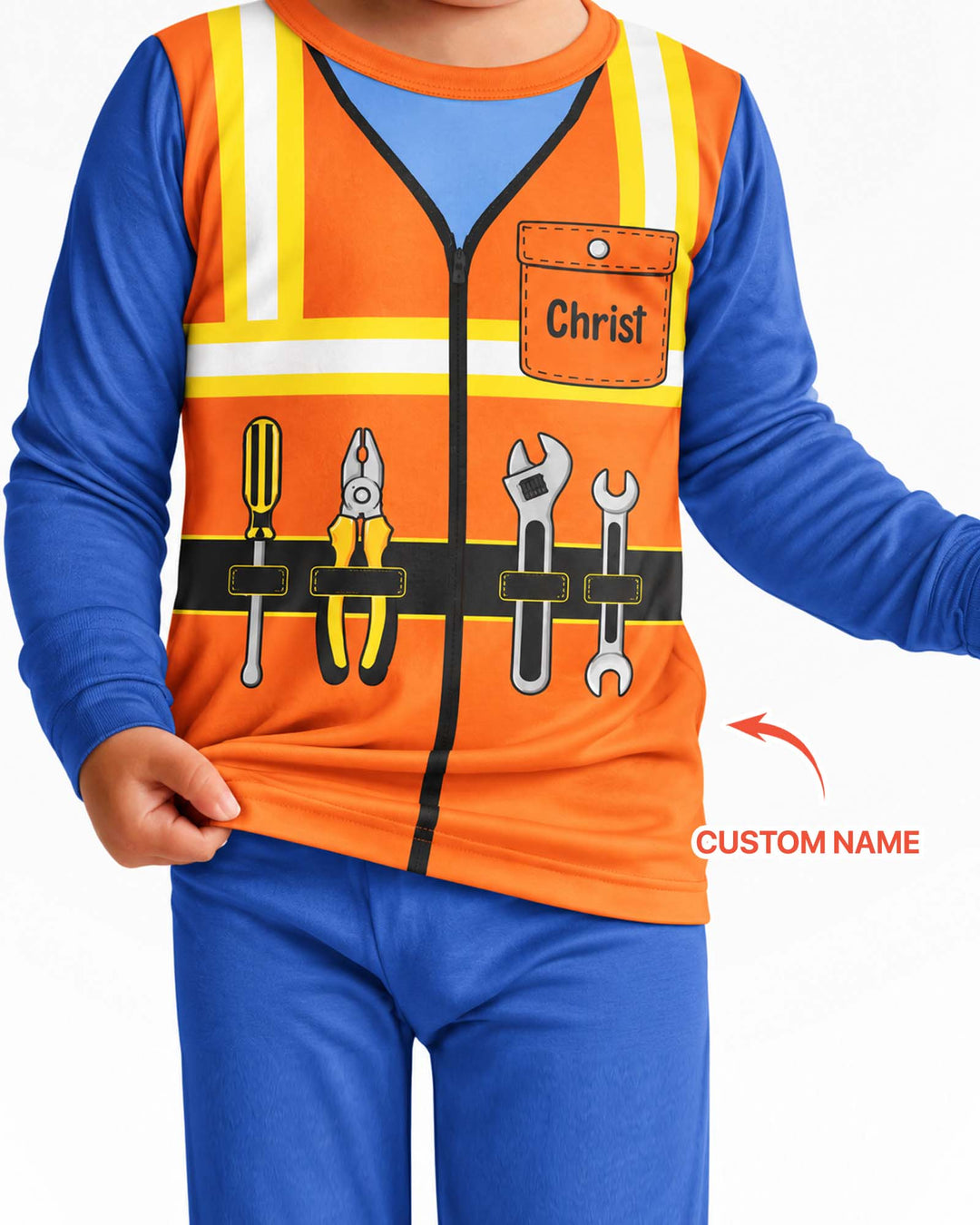 Construction Worker Custom Name Bamboo Two Piece Long Sleeve Pajama Set