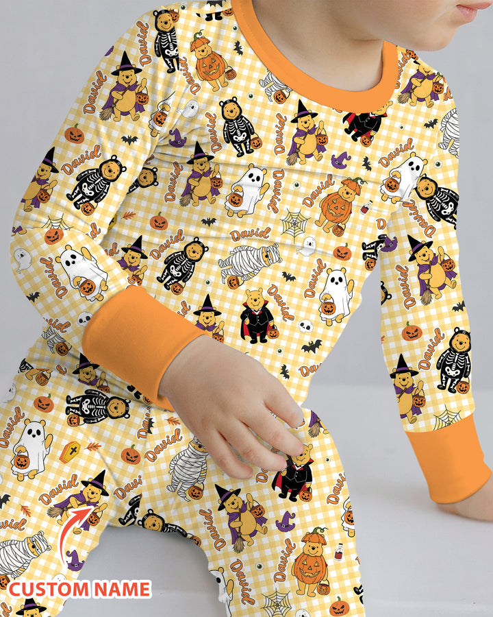 Halloween Bear Custom Name Bamboo Two Piece Long Sleeve Pajama Set