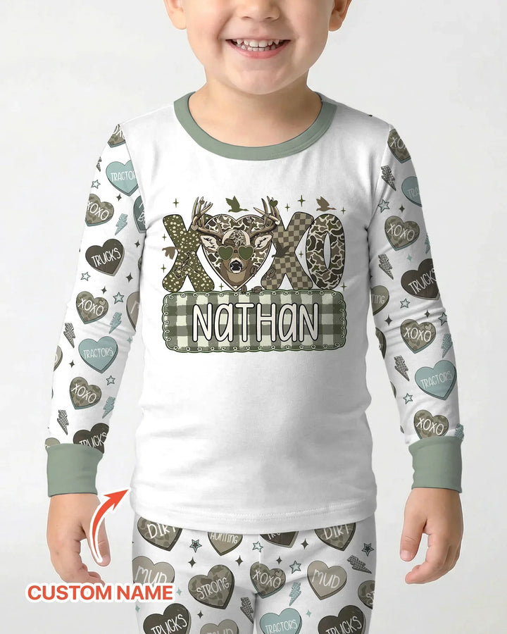 Personalized Hunting Sweethearts Candy Daddy & Me Matching Bamboo Two Piece Long Sleeve Pajama Set