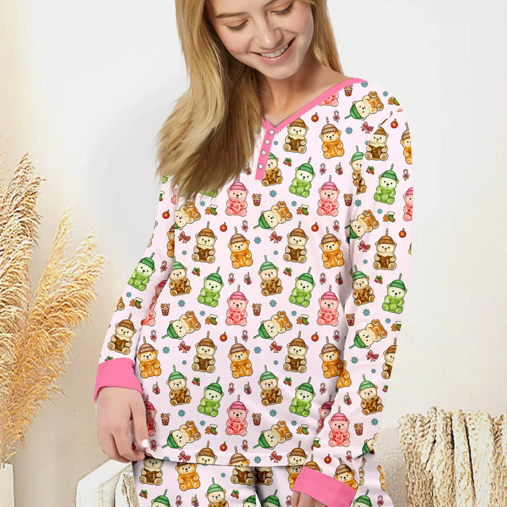 Holiday Bear Cup Custom Bamboo Women Pajama Set